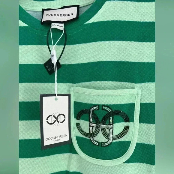 Cocoherben London New with Tags Green Stripes Dress Size Large - Picture 4 of 7